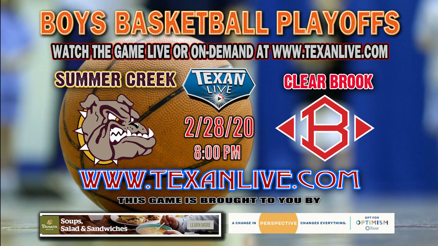 Clear Brook vs Summer Creek – Boys- Area Round Basketball Playoffs – 2.28.2020 – 8PM – Live from Phillips Field