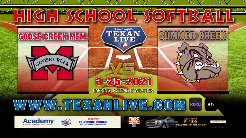 Summer Creek vs Goose Creek Memorial - 4:00PM - 3/25/21 - Summer Creek High School - Softball