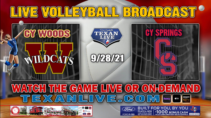 Cy Woods vs Cy Springs – Varsity at 5:30pm- 9/28/2021- Volleyball – Live from Cy Springs HS
