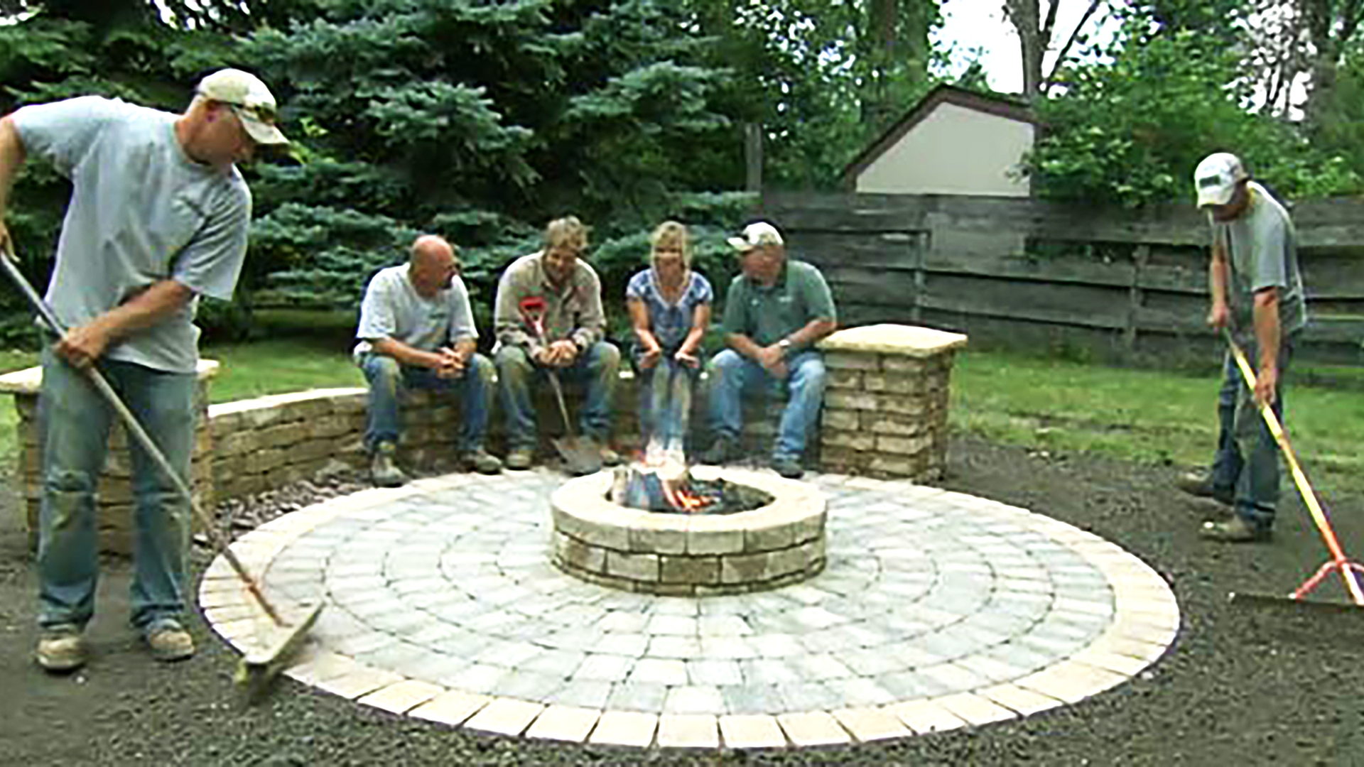to build a round patio with a fire pit
